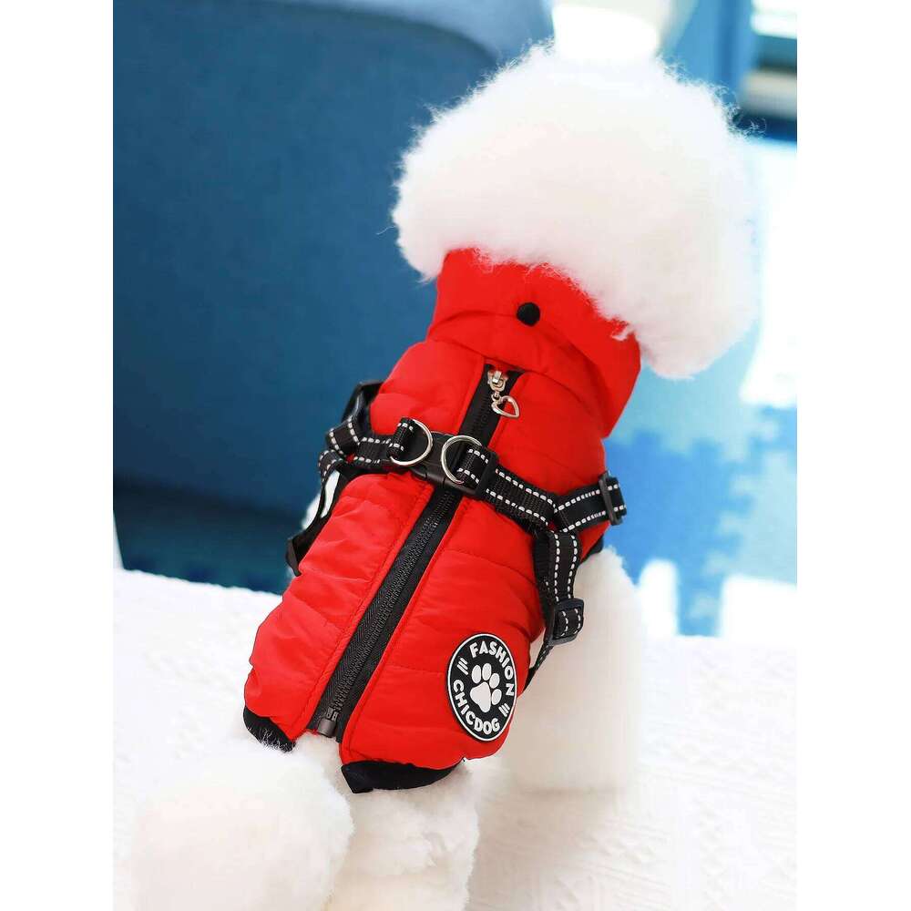 Comes with a traction ring, pet coat, jacket, three-layer thick warm dog clothing, autumn and winter waterproof fabric, small an XJ260127