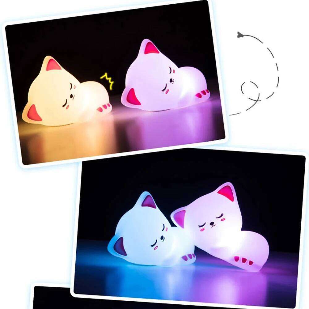 7 Colors Timer Kid Night Light Silicone Nightlight Baby Nursery Rechargeable Cute Cat Lamp For Birthday Gift Kawaii Kitten Decor Z260127