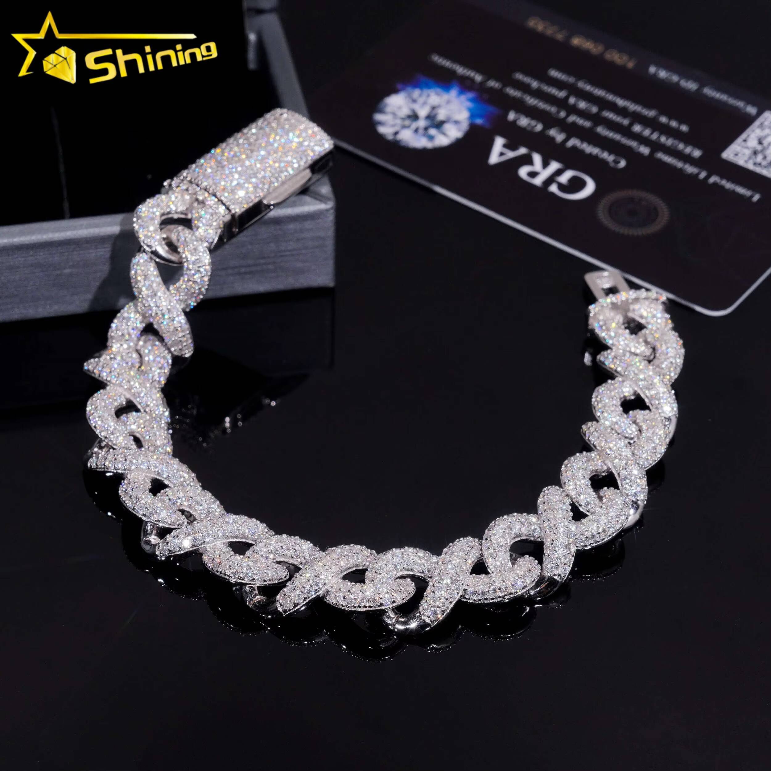 925 Sterling Silver Hip Hop Cuban Infinity Link Chain 13MM Width Iced Out Necklace VVS Moissanite Cuban Bracelet