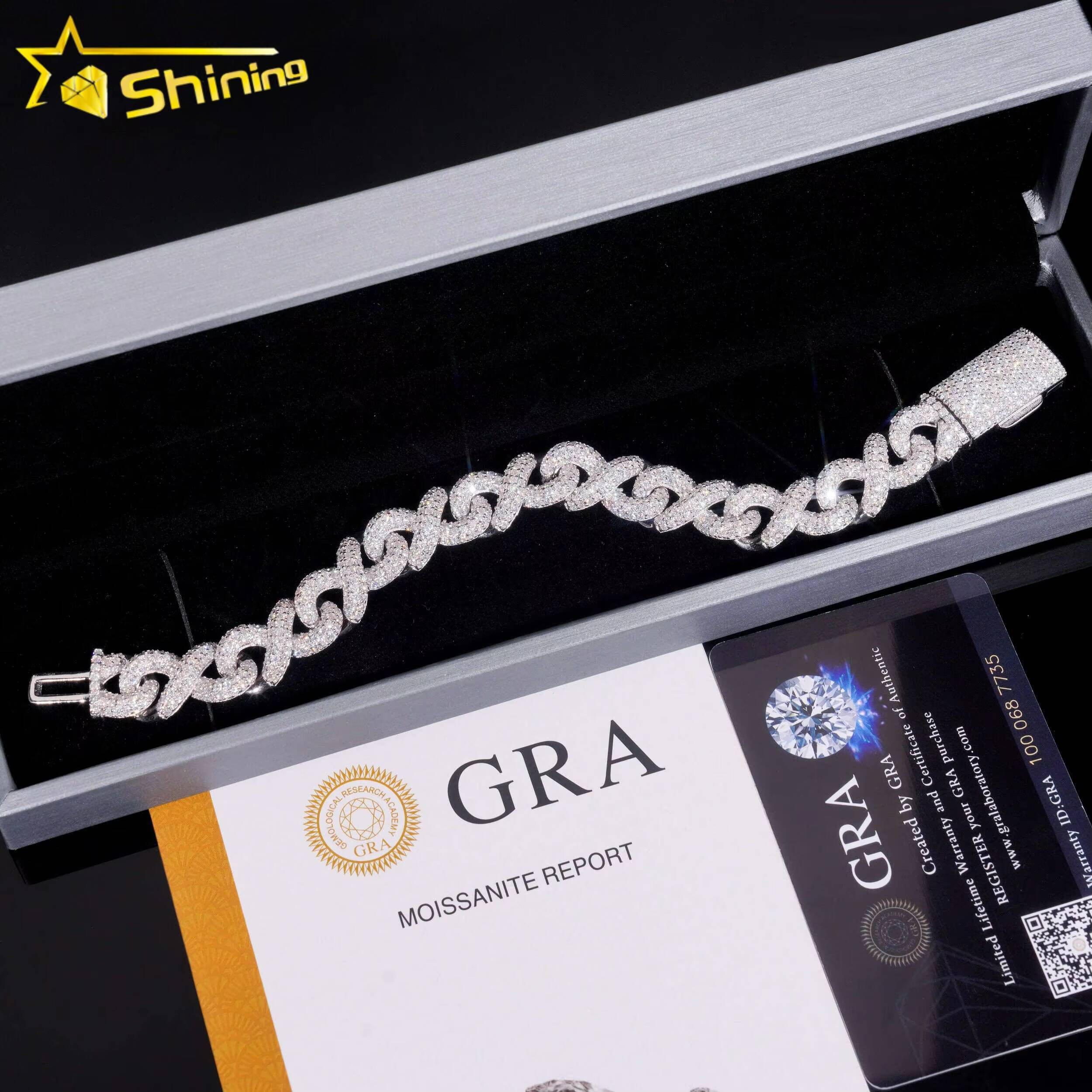 925 Sterling Silver Hip Hop Cuban Infinity Link Chain 13MM Width Iced Out Necklace VVS Moissanite Cuban Bracelet