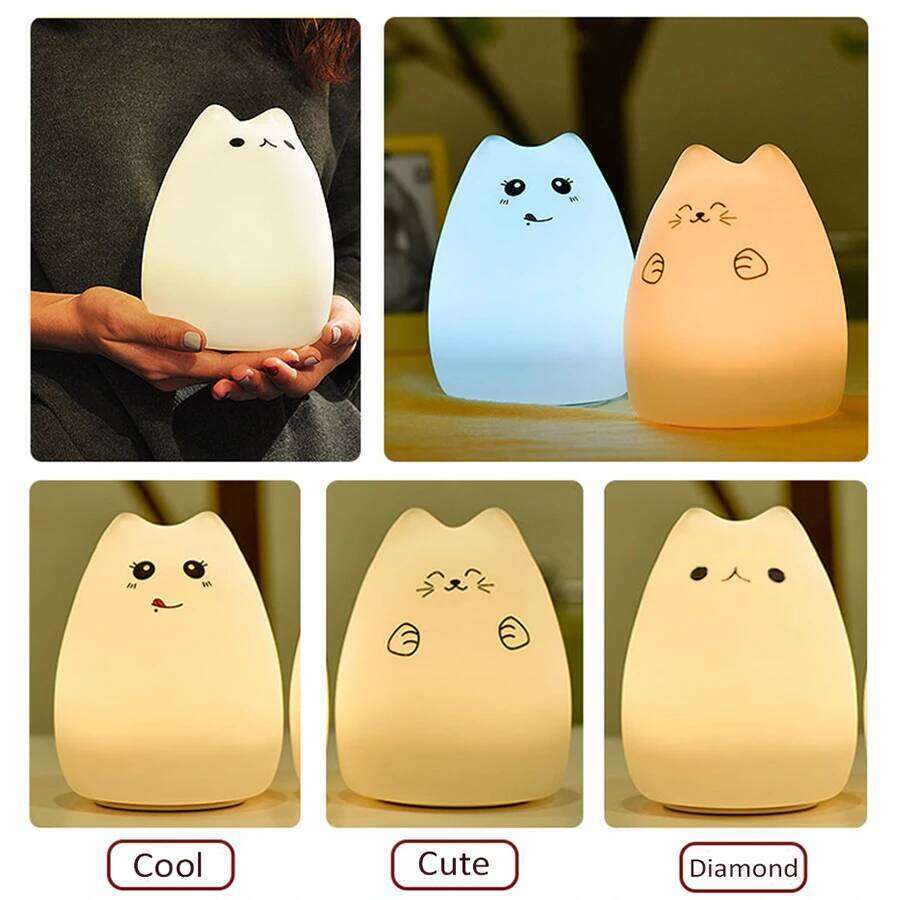 LED Night Light For Children Baby Kids soft Silicone Touch Sensor 7 Colors cartoon Cat sleeping lamp home bedroom decoration Z260127