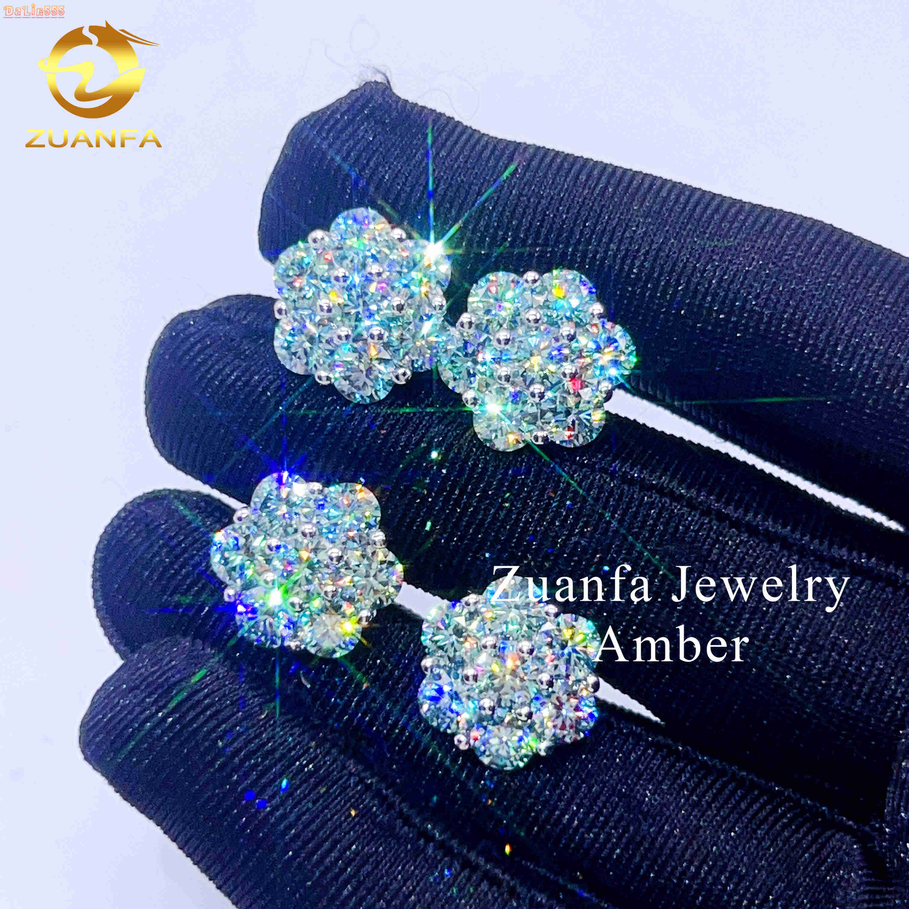 Pass Diamond Tester Gra Certicaite Flower Design Blue Green Lab Diamond Hip Hop Moissanite Stud Earring