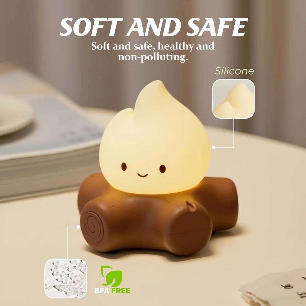 Cute Campfire Night Light Silicone Sleeping Nightlight With Stepless Dimming Rechargeable Beside Lamp For Halloween Decor Z260127