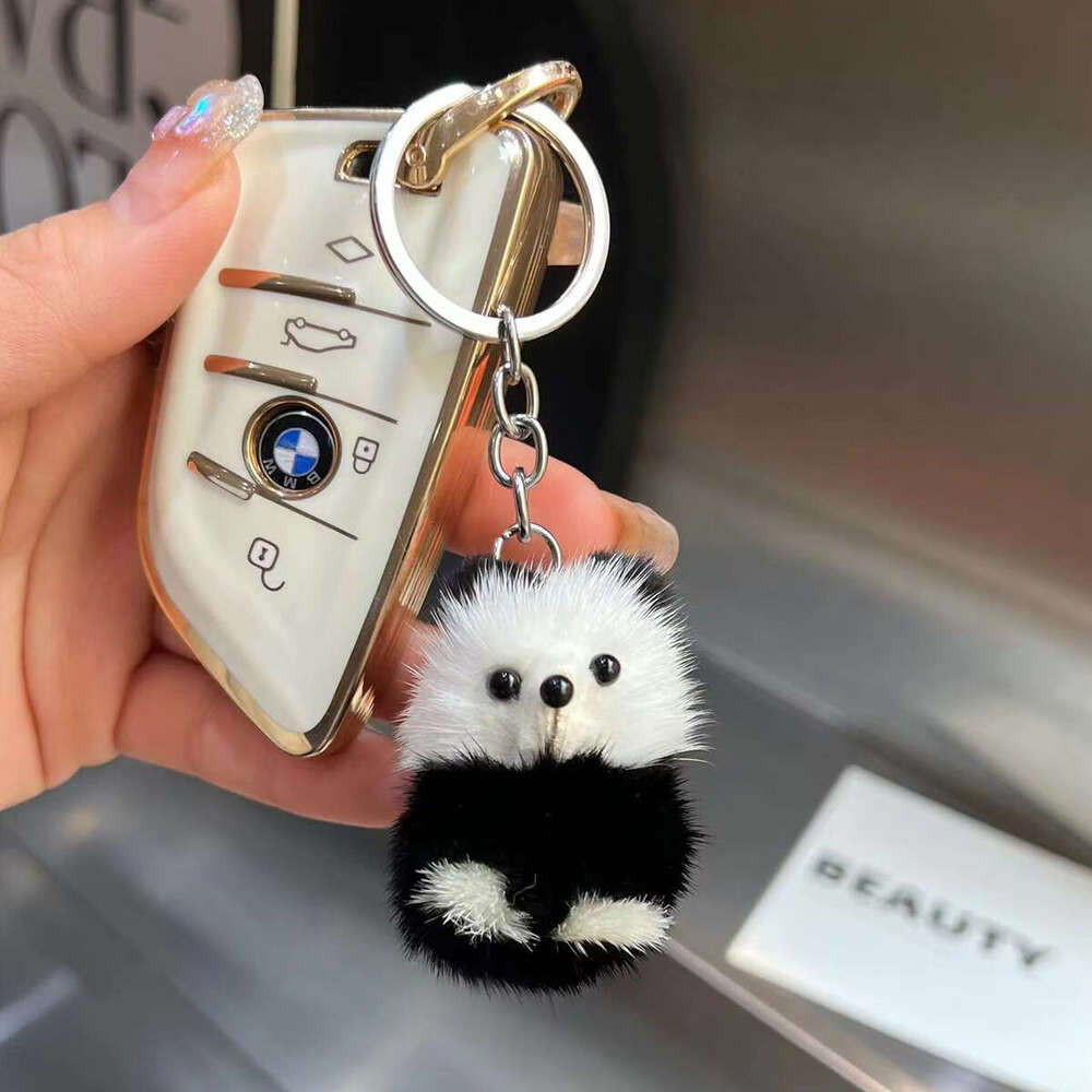 Wholesale Real Mink Fur Little Car Keychain Cute Plush Doll Bag Panda Small Pendant S260126