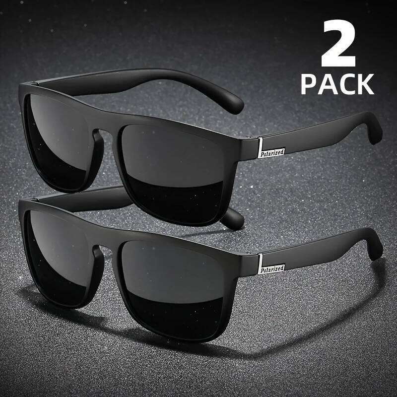 2PCS Fashion Square Polarized Sunglasses Men Vintage Plastic Male Sun Glasses Women Stylish Black Sport Shades UV400 Z260127