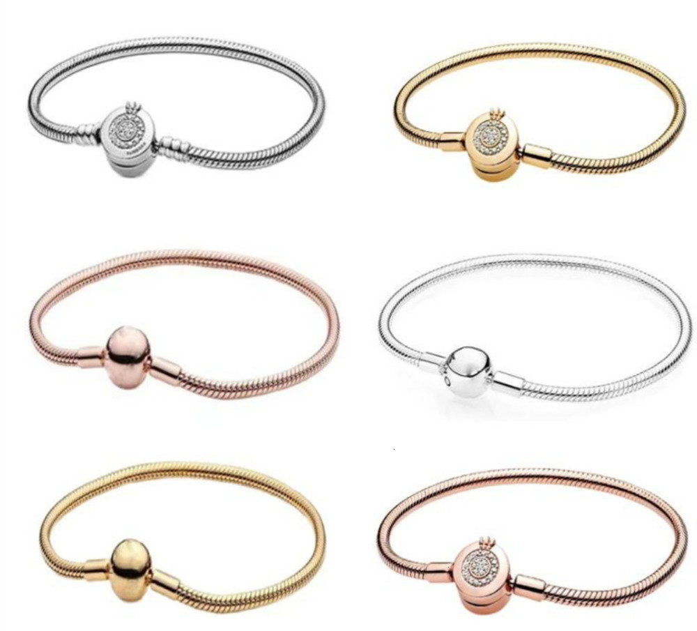 pandorabraclet Designer pandorajewerly For Woman Pans Silver-Plated Bracelet Round Clasp Basic Chain Crown Bracelet Snake Bone Chain DIY Bead Accessories 2026