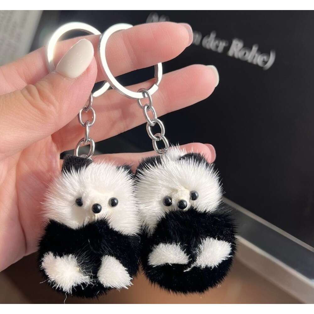 Cute Real Mink Fur Little Panda Car Keychain Pendant Plush Doll Backpack Decoration Small Gift S260126 c0e