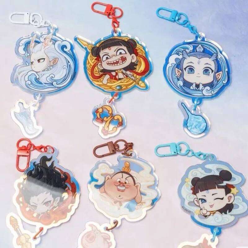Anime movie Naohai Nezha Aoguang bell key chain cartoon decoration acrylic gift schoolbag peripheral friend pendan S260126