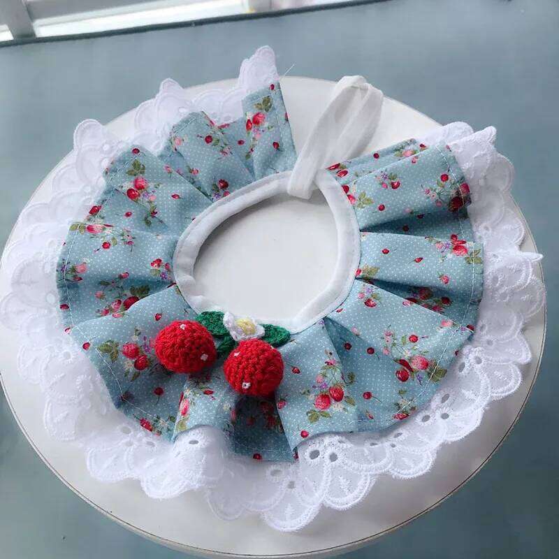 Fashion Cherry Puppy Cat Accessories Print Lace Bibs Adjustable Scarf Neckerchief For Small Dogs Collar Necklace Petshop Product