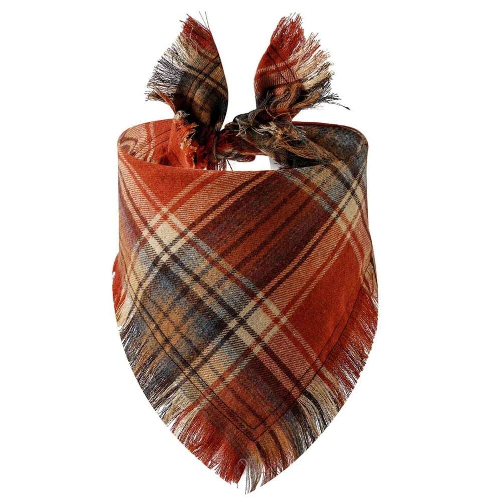 Trendy Pet Bandana with Tassels Edges Classic Plaid Scarf Funny Dog Apparel Accessories Christmas Party Dress-Up Photo Prop