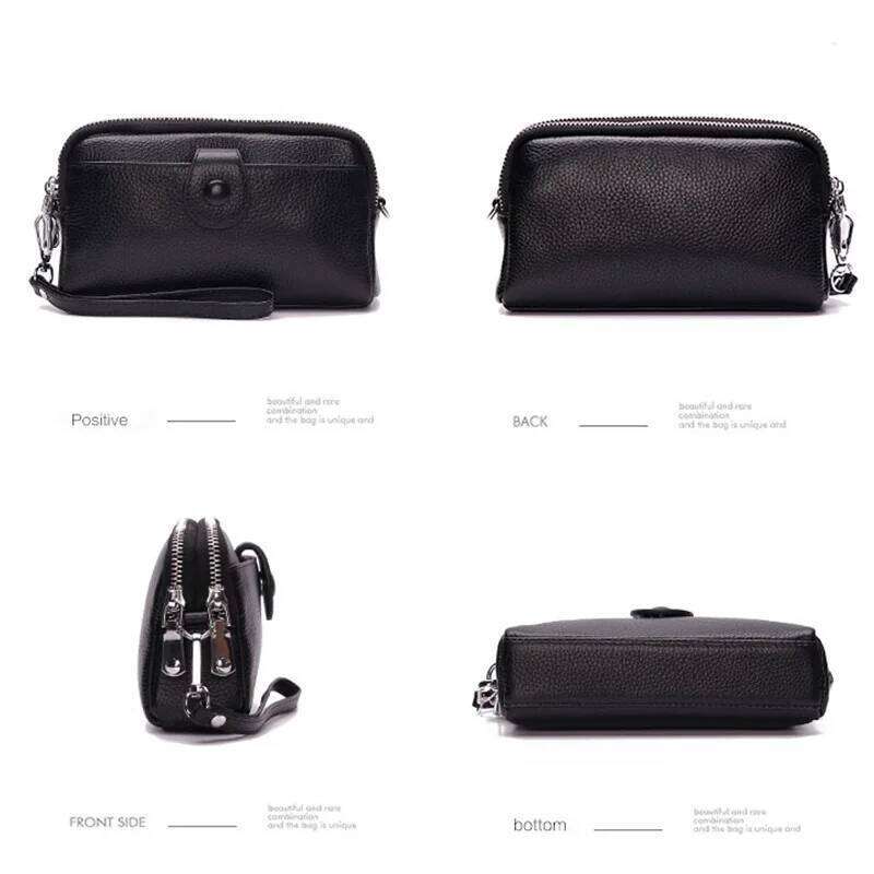Genuine Leather women Long wallet Ladies Clutch Purses Double Deck Zipper Wrist Bag Female Sling bag chain Phone Crossbody bags
