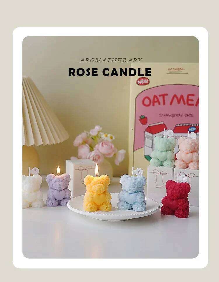 Pink Bear Candle Romantic Cute Soy Wax Aromatherapy Small Scented Relaxing Wedding Birthday Party Gift Home Decoration Y260127