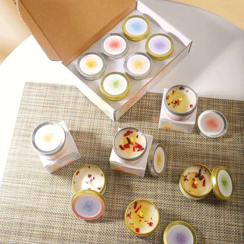 1PC Mini Soy Wax Scented Candles, Watercolor Pastel Style, Round Tin Jar Flower Petal Detail, Aromatherapy Candle for Bedroom Y260127