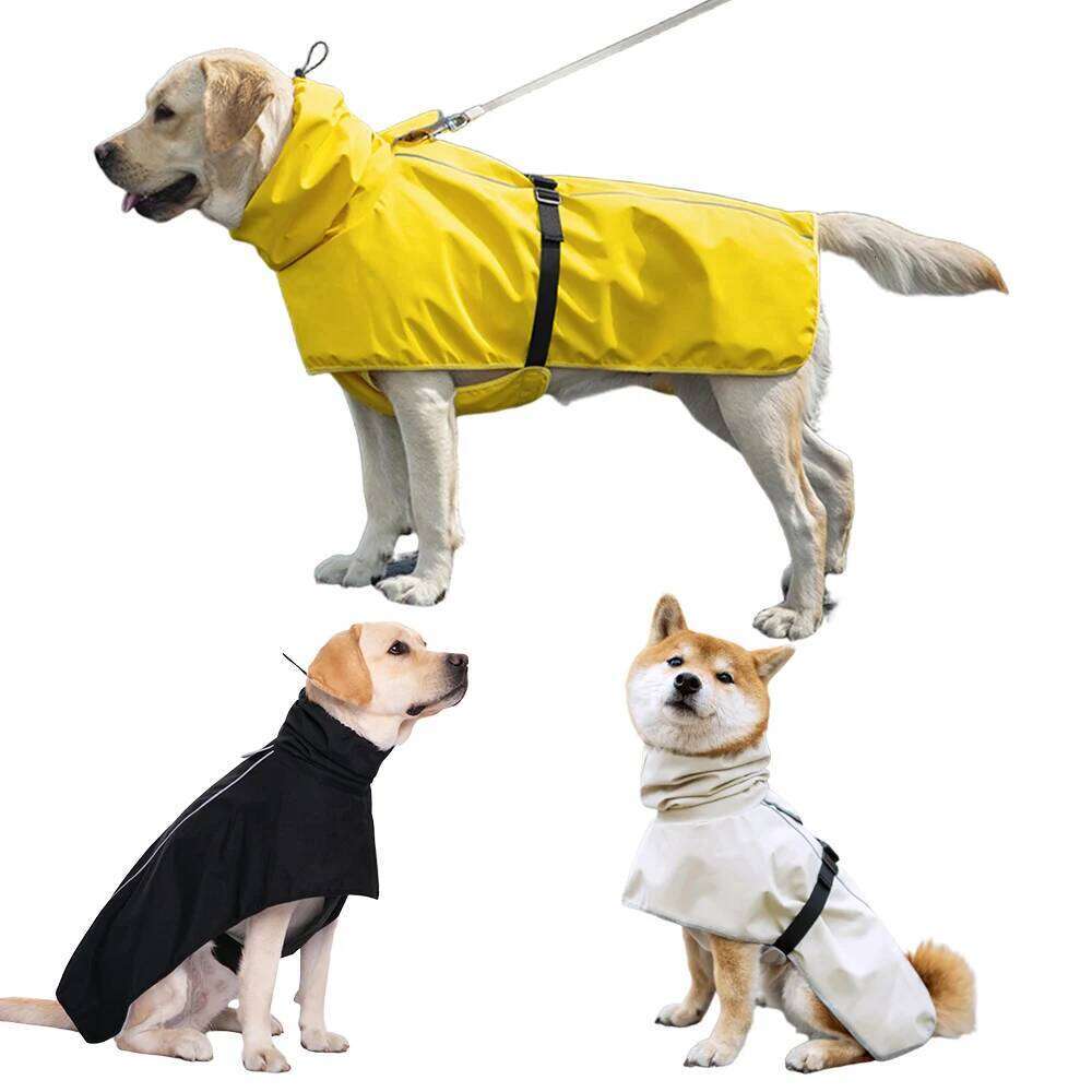 Large Raincoat - Waterproof Jackets Windproof Thickened Fabric Winter Dog Rain Coat with Reflective Strip XJ260127