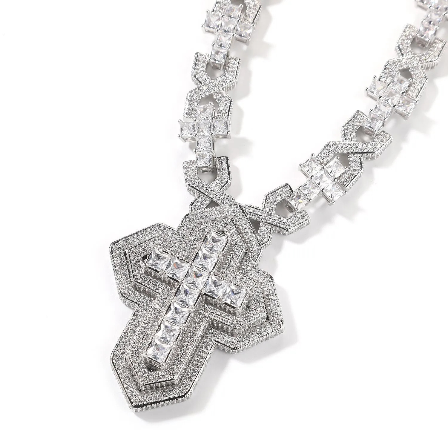 2026 new style Luxury Moissanite Cross Pendant Hiphop Princess Cut Custom Chain 925 Sterling Silver Custom Moissanite Pendant