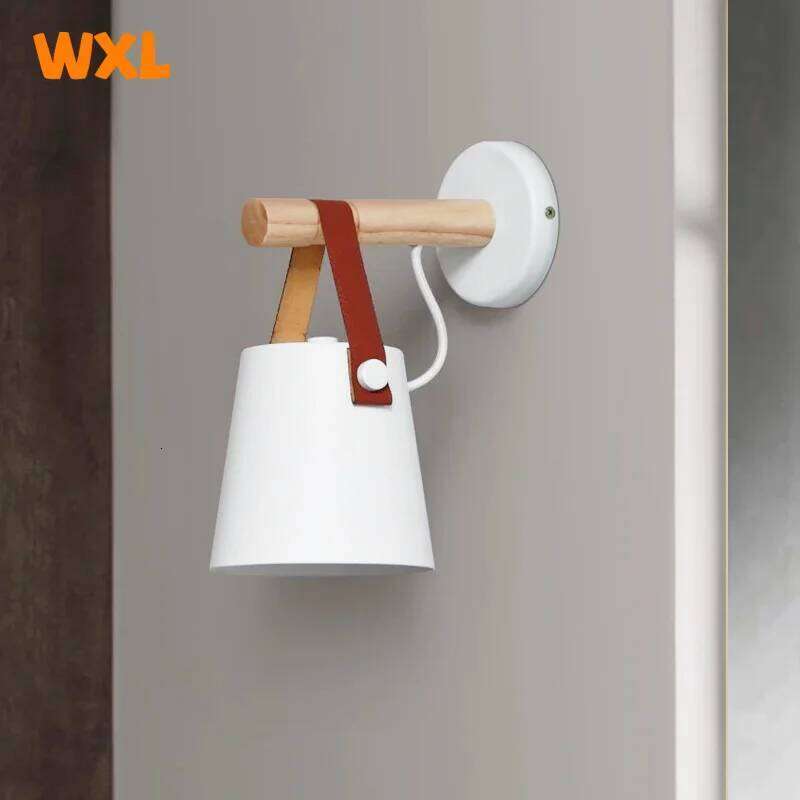 Modern LED Bedroom Bedside Living Room Nordic Belt Wooden Wall Lamp E27 110-240V Black White Z260127