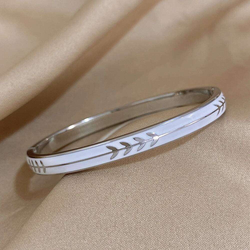 Fashion Enamel Painted Leaf Stainless Steel Bangle Women Vintage Wheat Arrow Ornament Cuff Bracelets Waterproof Golden Wristband XJ260127