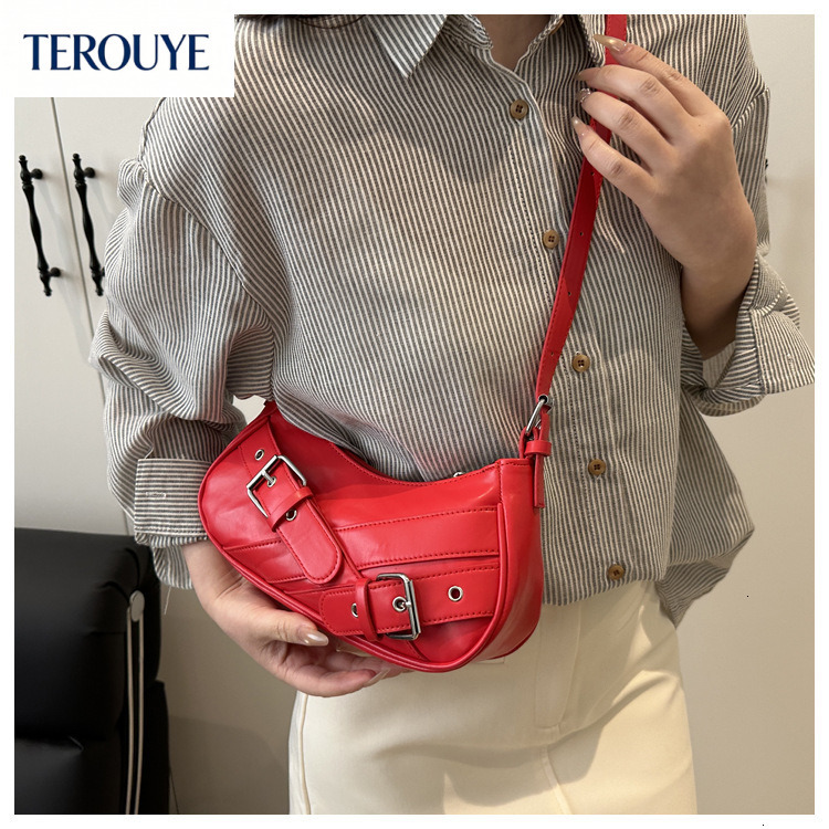 TEROUYE French fashion style rectangular women's armpit bag autumn and winter new item niche Y2K motorcycle bag retro luxury