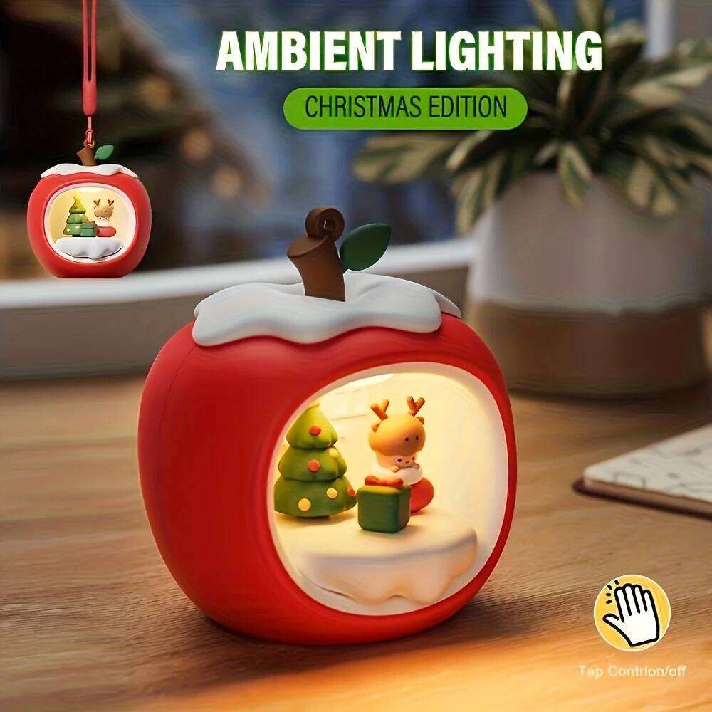 Apple-shaped Smart Touch Night Light Desktop Decor, Ambient Indoor Lighting Requires 3 AAA batteries for operation Z260127