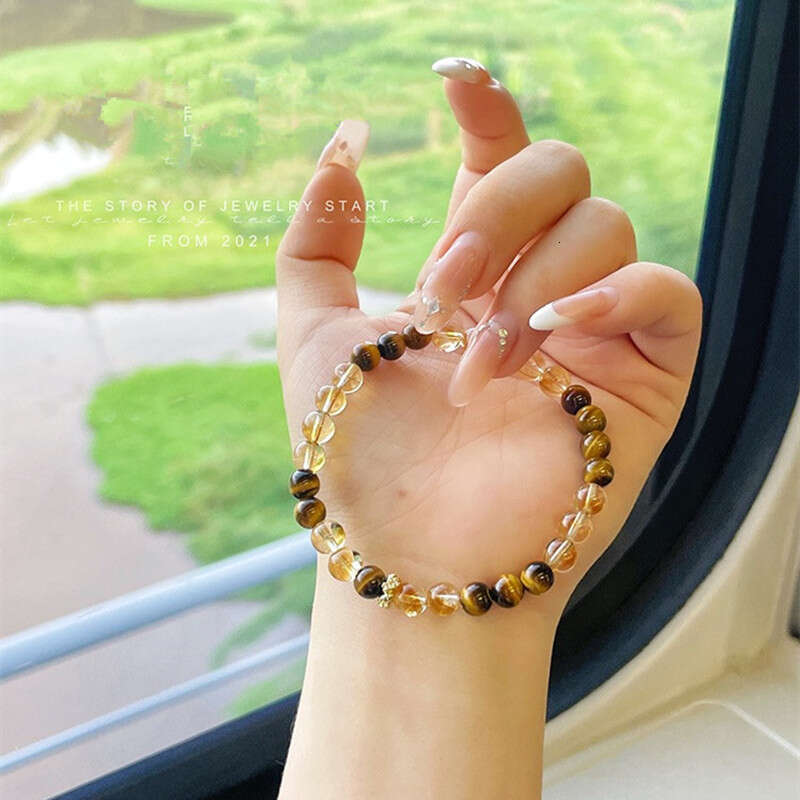 Natural Citrine for Women, Wealth-Attracting and Luck-Changing Tower Crystal, Niche Gift, Versatile Jewelry, Yellow Tiger Eye Stone Bracelet