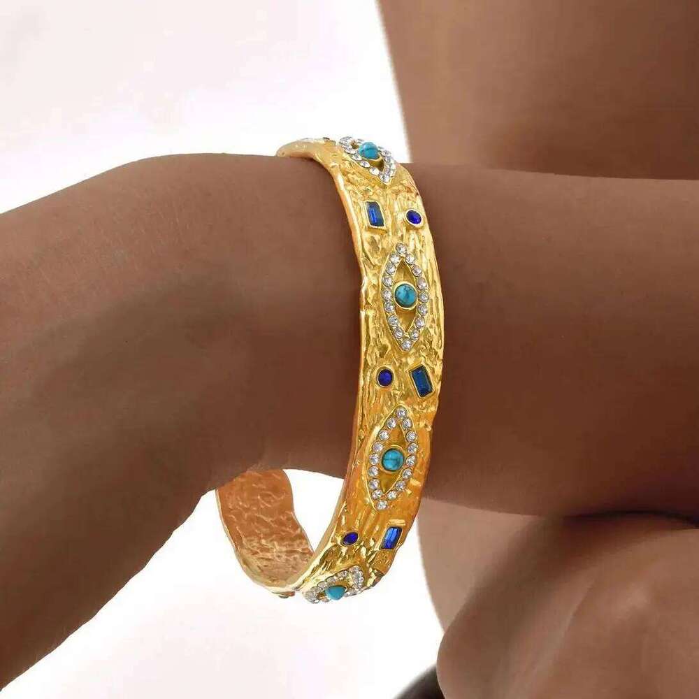 Luxury Zircon Turquoise Eye Cuff Bracelet for Women, Waterproof Stainless Steel Open Bracelets,Fashion Mother's Day Gift Jewelry XJ260127