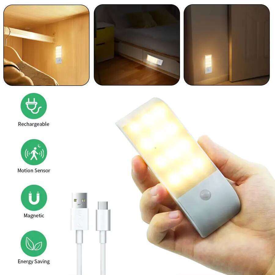 Motion Sensor LED Night Light Rechargeable Human Body Induction Magnetic Cabinet Lamp For Bedroom Wardrobe Closet Kitchen Stairs Z260127