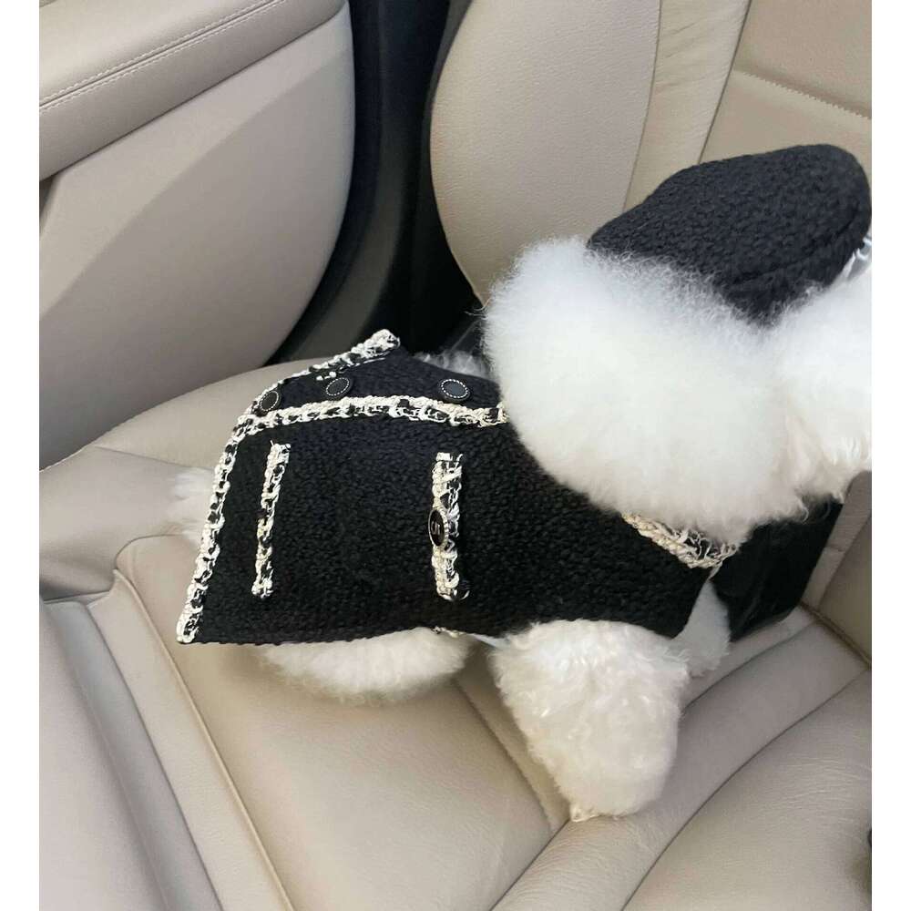 High End Elegant Girl Coat Tweed Luxury Coco Styles Winter Autumn Pet Jacket Female Dog Small Puppy Dresses Suit With Hats
