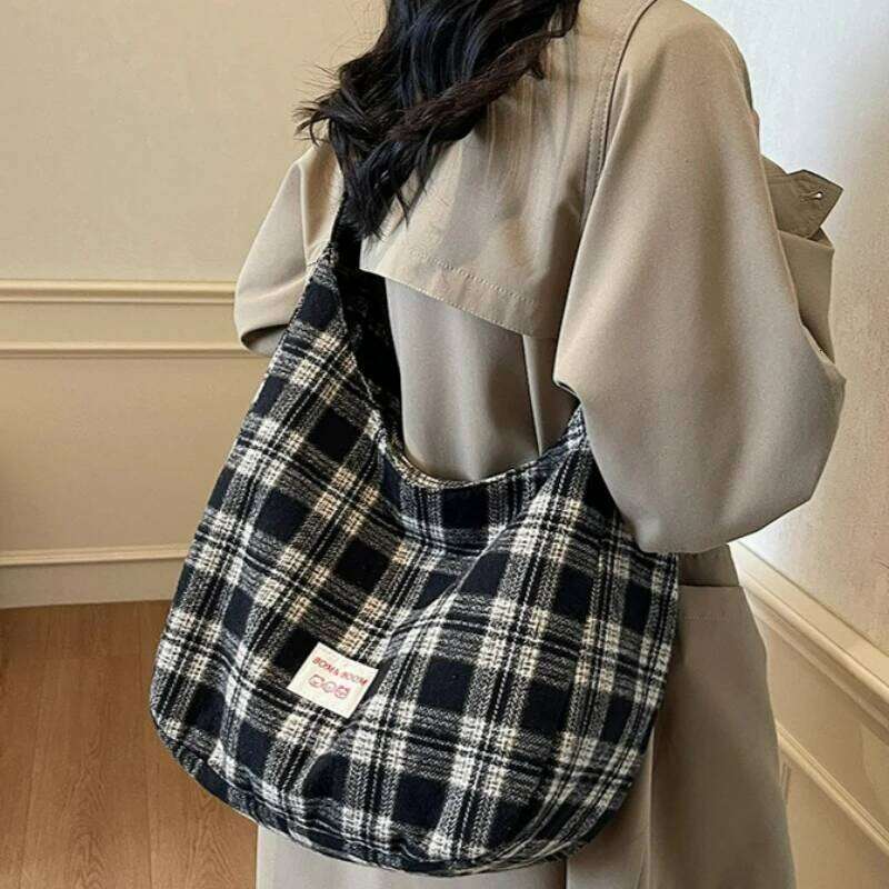 Fashion Plaid Crossbody Women Casual Canvas Shoulder Bag Large Capacity Tote Comfortable and Versatile Texture Storage Bags