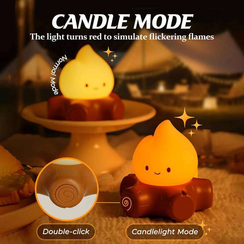 Cute Campfire Night Light Silicone Sleeping Nightlight With Stepless Dimming Rechargeable Beside Lamp For Halloween Decor Z260127