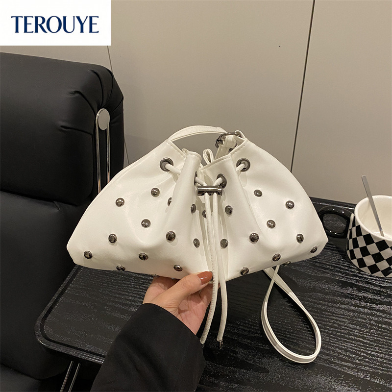 TEROUYE European and American fashion Y2K style rivet hollow armpit bag autumn and winter new trend drawstring design women's handbag elegant lux