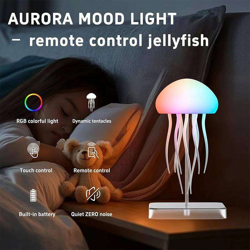 LED Jellyfish Lamp 9 Tentacles 2 Working Modes Ultra Long Battery Life Colour Gradient Light Effects with Remote Control Z260127