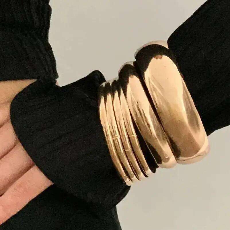 DIEZI One Set New Multilayer Metal Wide Bangles For Women Men Vintage Fashion Gold Silver Color Geometric Bracelets Jewelry XJ260127