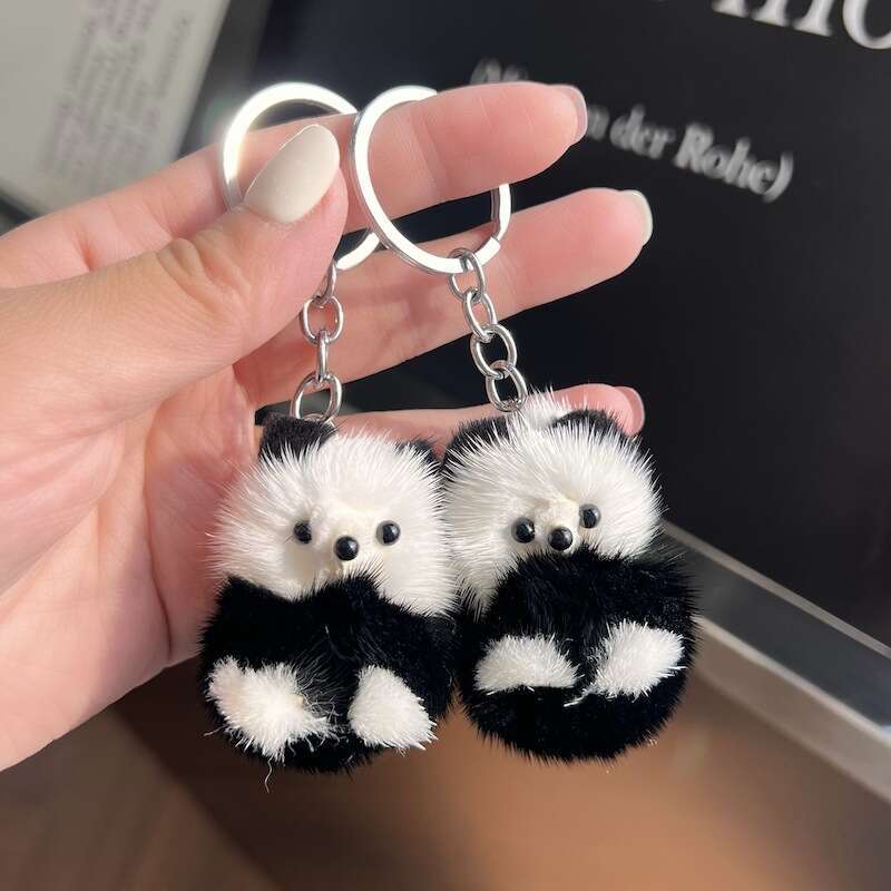 Cute Real Mink Fur Little Panda Car Keychain Pendant Plush Doll Backpack Decoration Small Gift S260126 203
