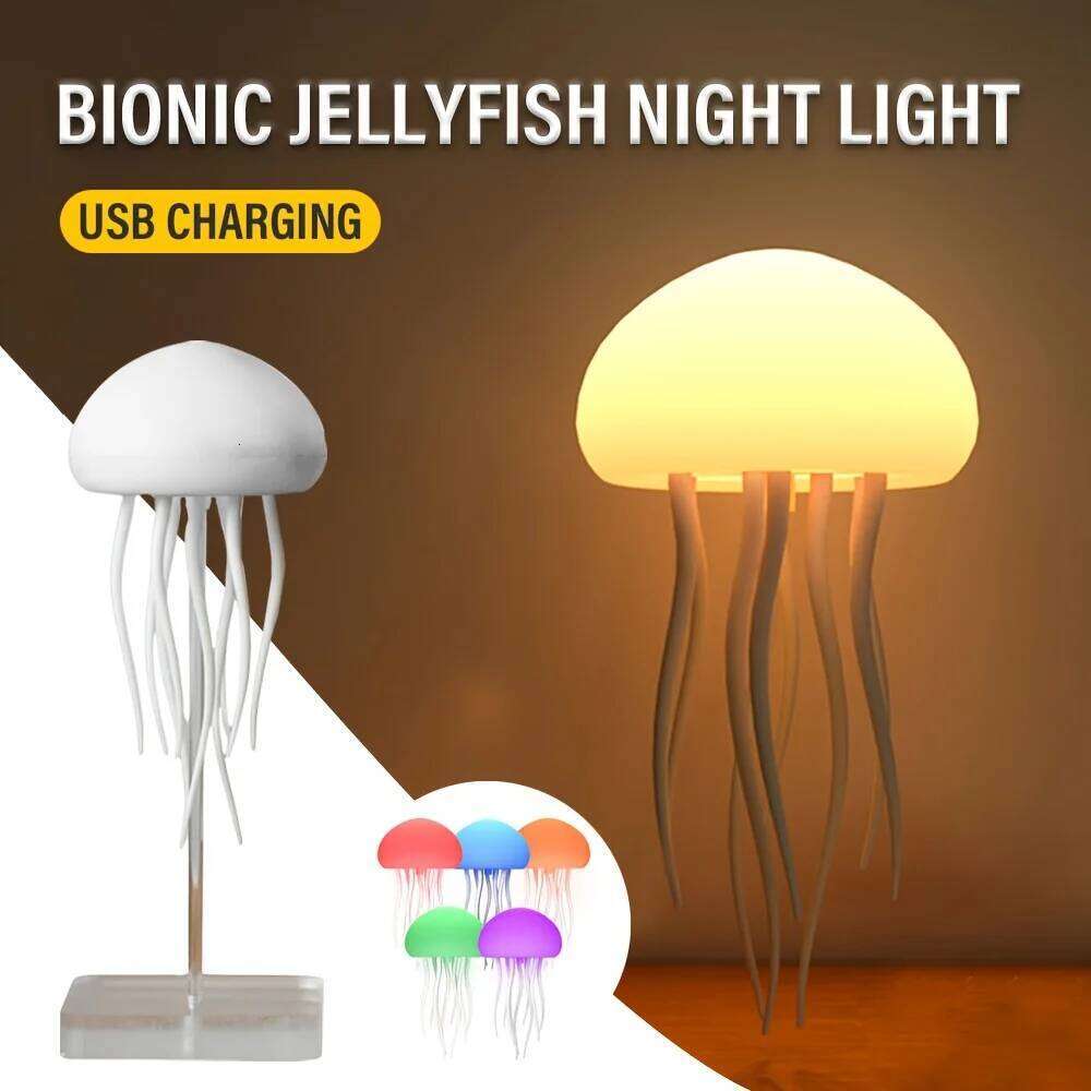 Modern Table Cartoon Dancing Jellyfish Bedside Lamp Adjustable Color LED Night Light Birthday Gift for Kids New Z260127