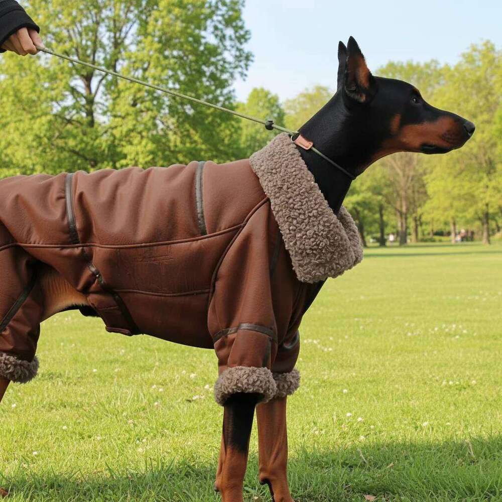 Autumn Winter Large Dogs Fleece-Lined Collared artificial Leather Jacket Personality Dog Coat Golden Retriever Border Collie XJ260127