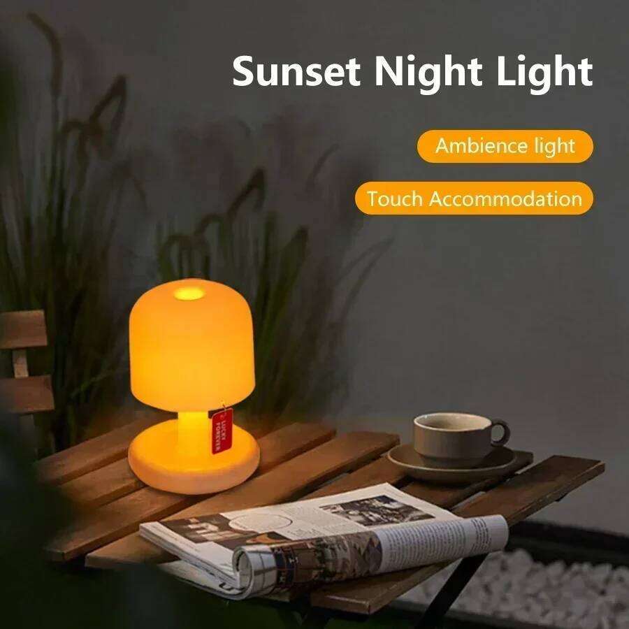 Sunset Night USB Rechargeable Led Mushroom Table Lamp Minimalist Desk Bedside Bedroom Bar Room Decor Atmosphere Mood Light Z260127