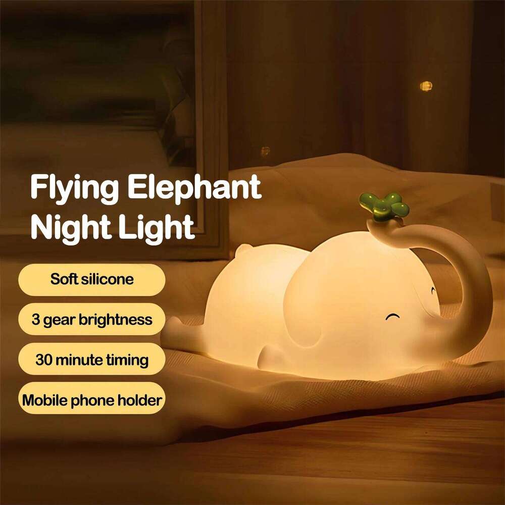 Children Silicone Light Cute Elephant Baby Dimmable Timed Sleeping Night Lamp for Bedside Bedroom Decoration Gift Birthday Z260127