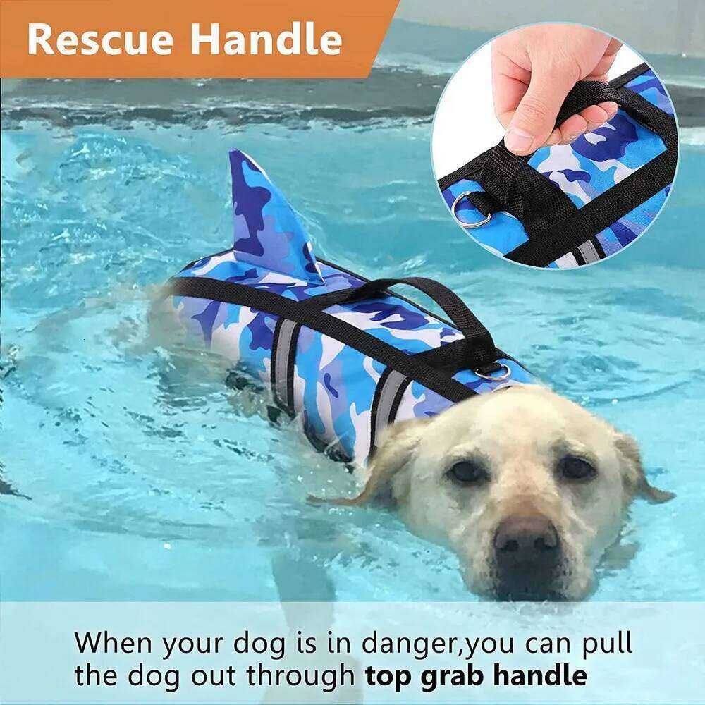 Jacket Life Vest Collar Harness Pet Dog Swimming Summer Swimwear Clothes Camouflage Shark Blue Fuchsia XJ260127