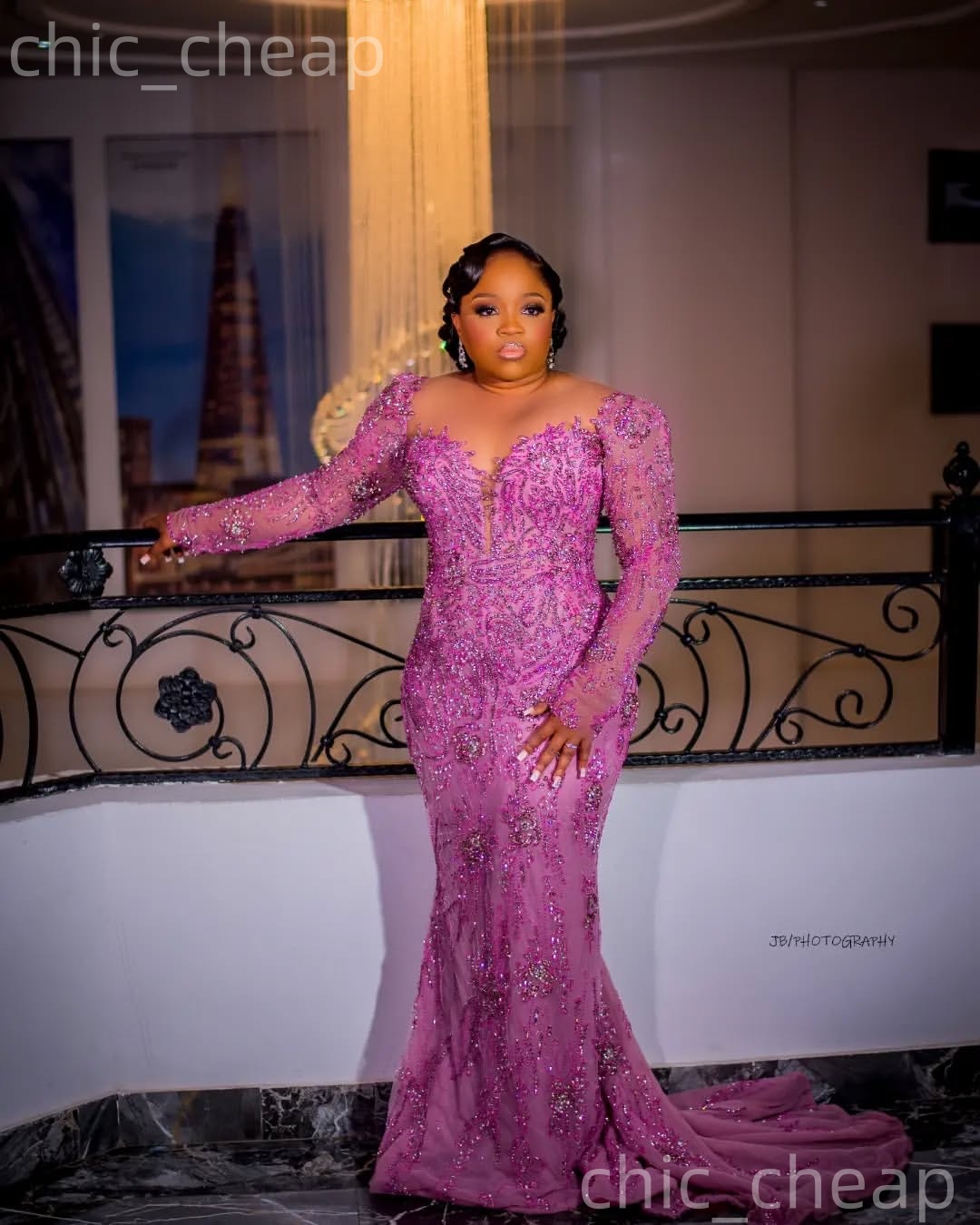 Aso Ebi Lilac Mermaid Prom Dresses 2026 Beaded Crystals Full Sleeves Sequined Evening Formal Party Second Birthday Engagement Gowns Dress For Special 