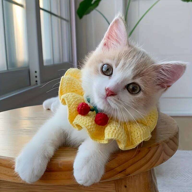 Strawberry Plaid Pet Bib, Soft Polyester Bow Tie With Ruffle Edge, Adjustable Strap For Cats Dogs All Sizes