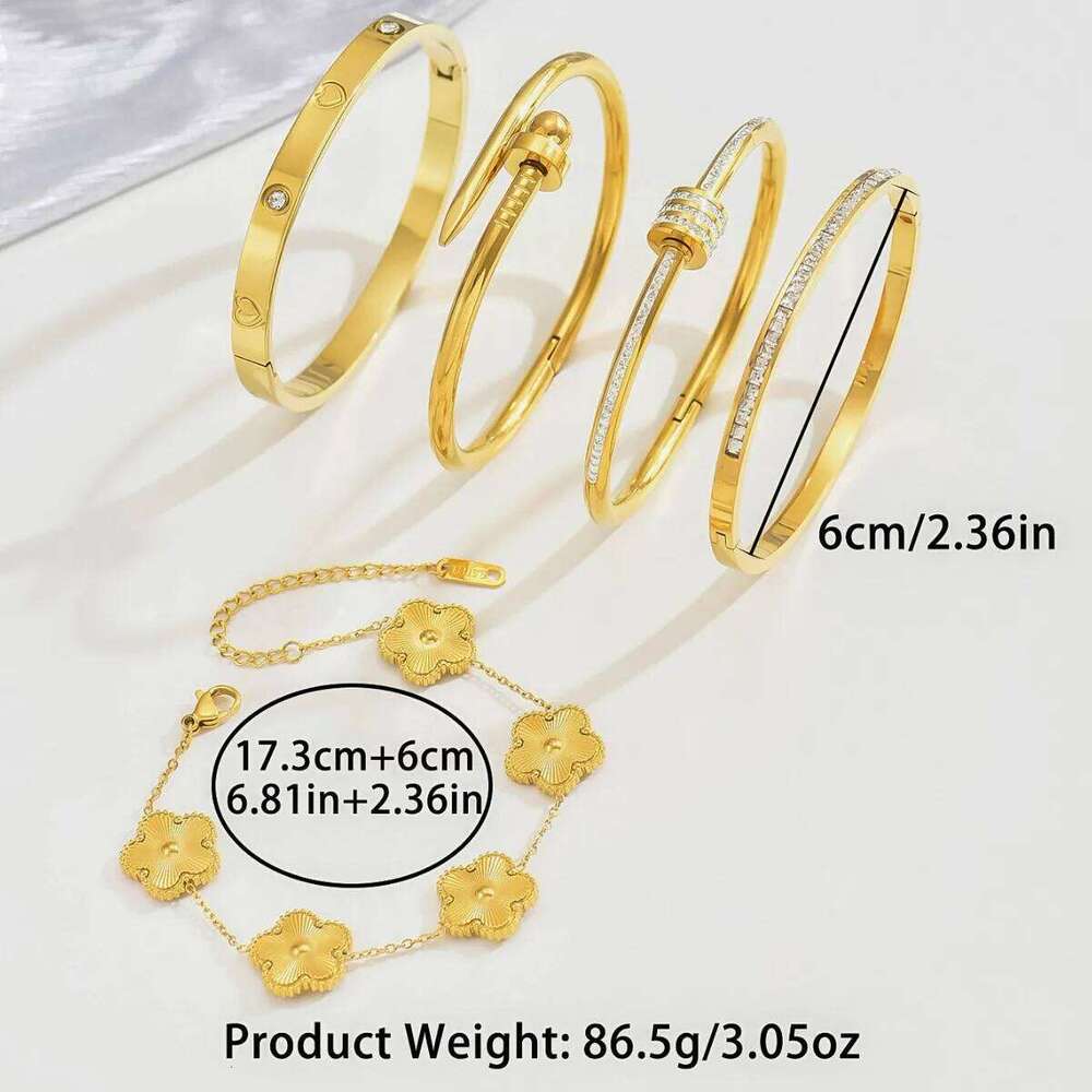 1Pcs Luxury Stainless Steel Shiny Zircon Bracelet for Woman Trendy Gold Color Couple's Bangles Jewelry Party Birthday Gifts XJ260127
