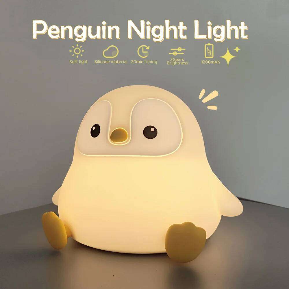 Cute Penguin Light Kids Bedroom Rechargeable Animal Silicone Nursery Night Lamp Touch Control Nightlight for Baby Gift Z260127