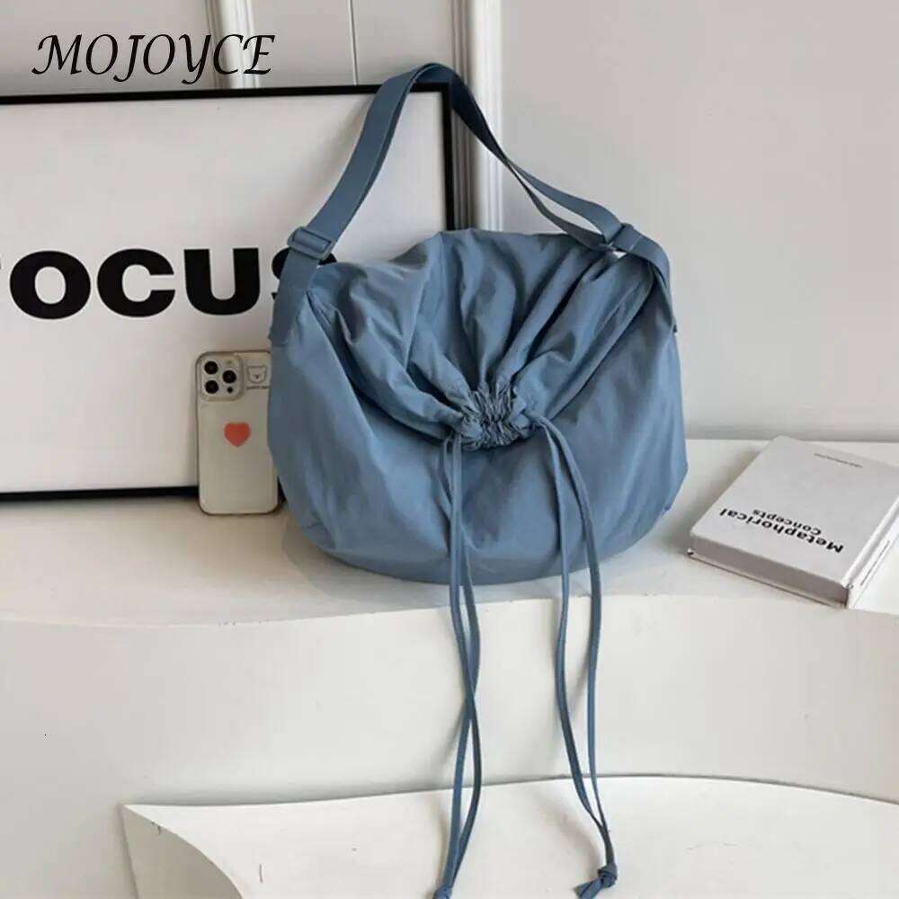 Women Shoulder Solid Color Drawstring Sling Adjustable Strap Lightweight Shopping Girls Outdoor Bag