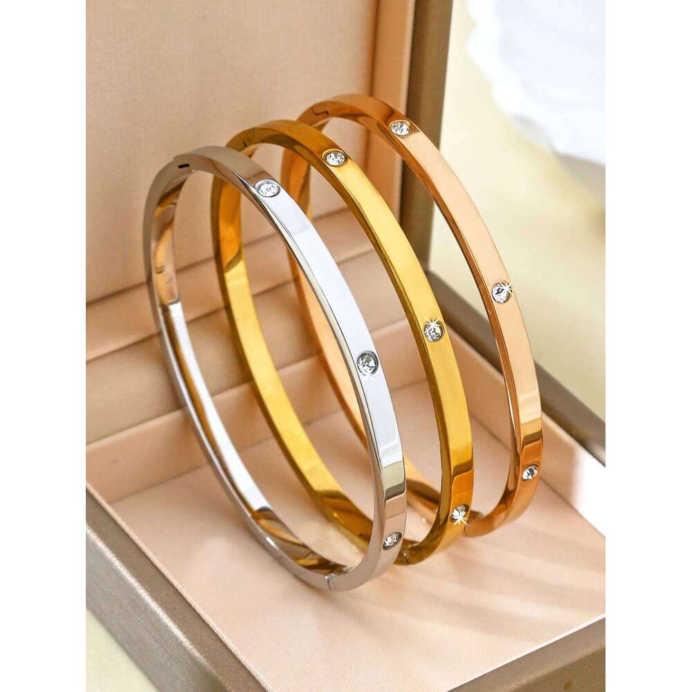 Stylish Minimalist Stainless Steel Bracelet with Cubic Zirconia Inlay, Hypoallergenic Women's Jewelry XJ260127