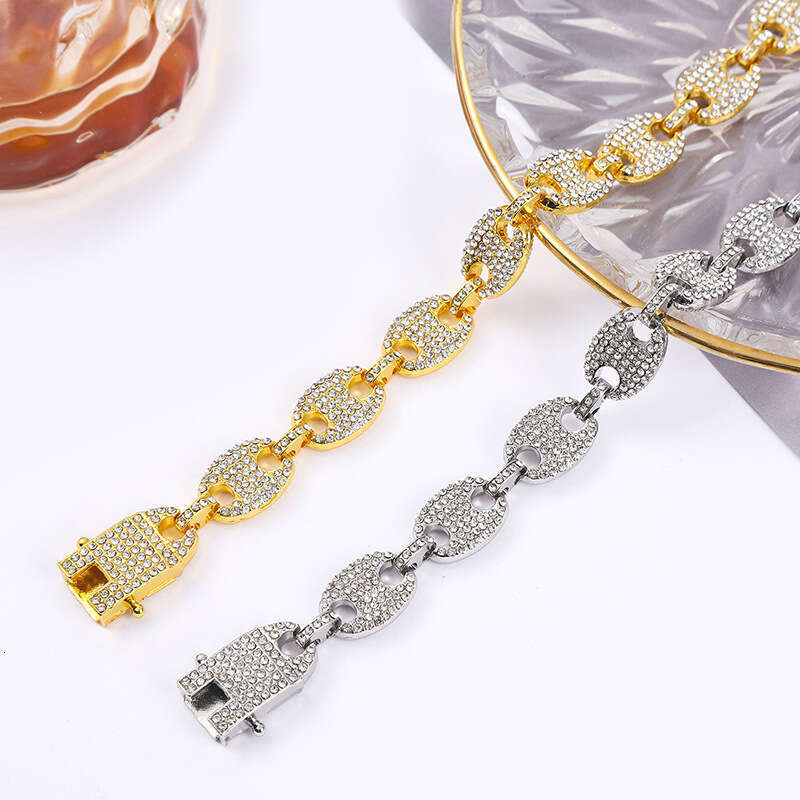 luxury necklace Big Gold Hip Hop Full Diamond Neck Chain DIY Bracelet Cuban Anklet Pig Nose Necklace