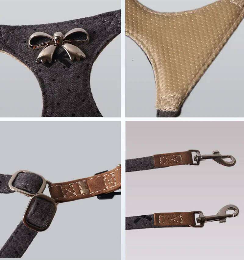 Leash and Denim Dog Set with Metal Bow - Adjustable Vest Harness for Puppy Small Dogs, Pet Supplies pet supplies - & Dogs,