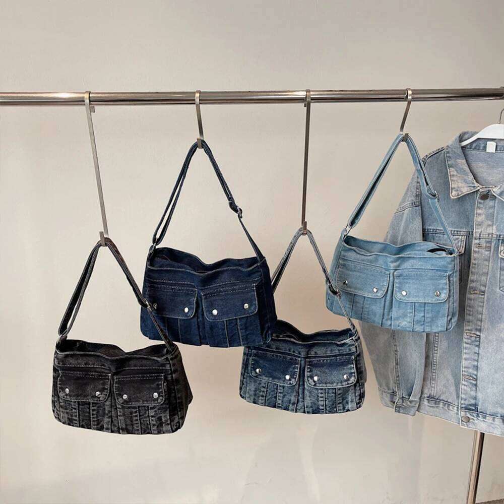 Vintage Washed Canvas Fashionable Women's Crossbody Bag, Large Capacity Commuting Casual Denim Shoulder Bag