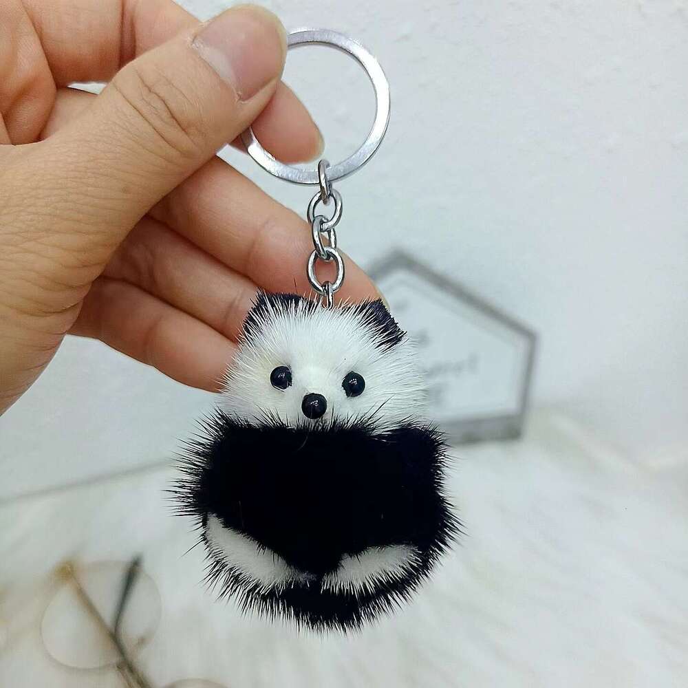 Cute Real Mink Fur Little Panda Car Keychain Pendant Plush Doll Backpack Decoration Small Gift S260126 711