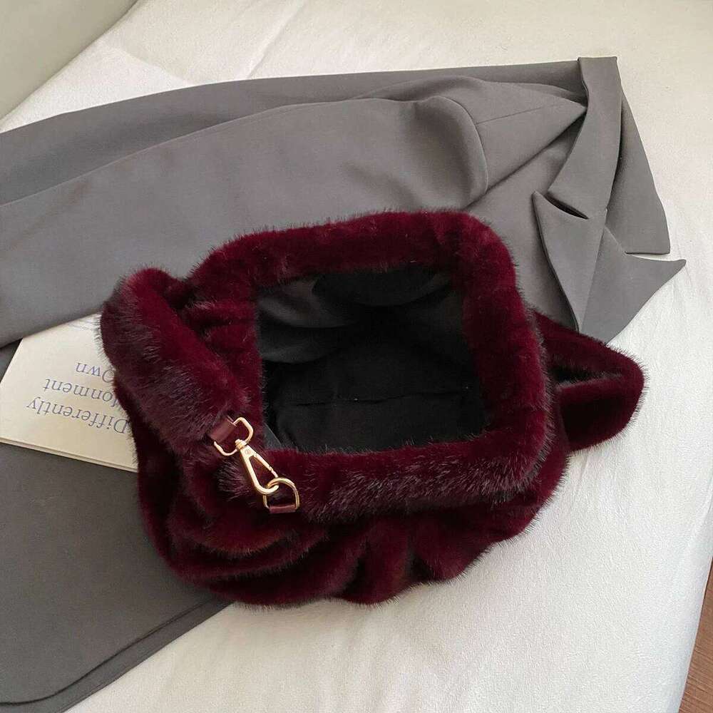 Ladies Casual CrossbodyBag Soft Furry Surface Crinkle Detailing Spacious Interior Removable Shoulder Strap Versatile Commute Bag