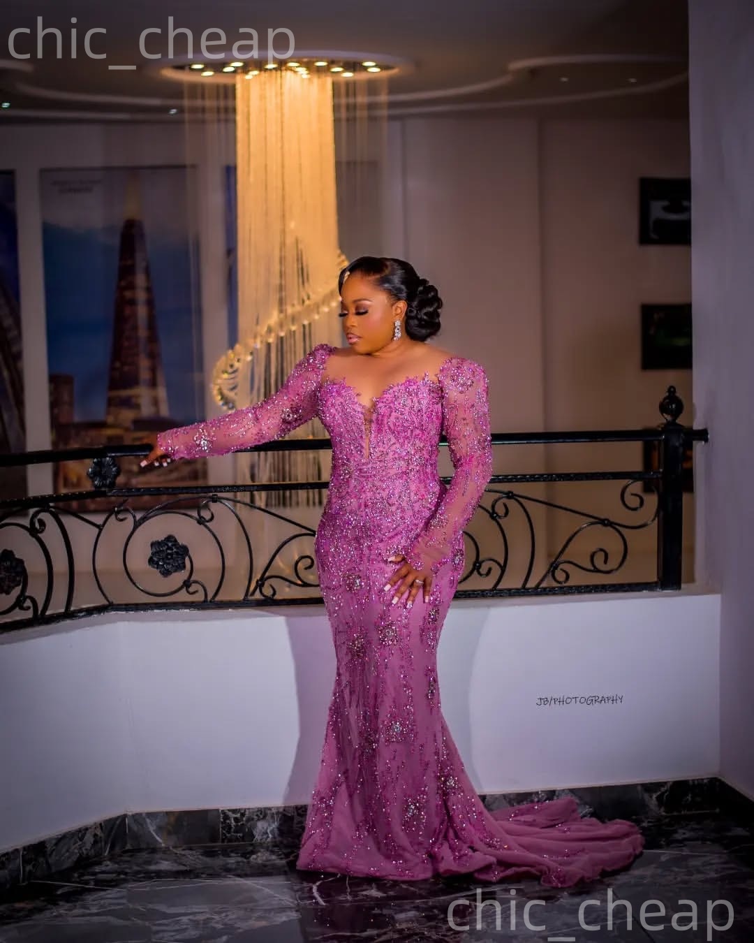 Aso Ebi Lilac Mermaid Prom Dresses 2026 Beaded Crystals Full Sleeves Sequined Evening Formal Party Second Birthday Engagement Gowns Dress For Special 